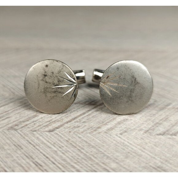 Vintage Sterling Silver MCM Starburst Design Cufflinks Mid Century Modern - Picture 2 of 6